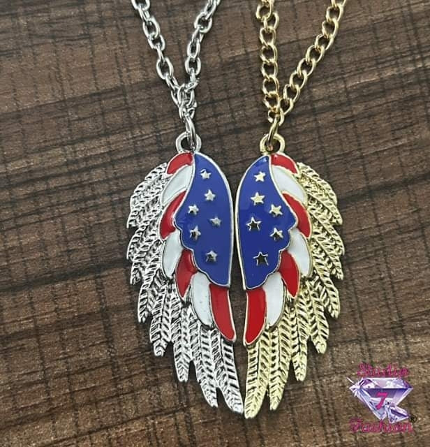 Patriotic Angel Wing Necklace Set