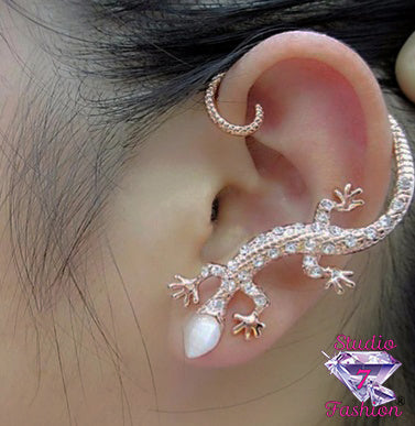 Rhinestone Gecko Ear Crawler