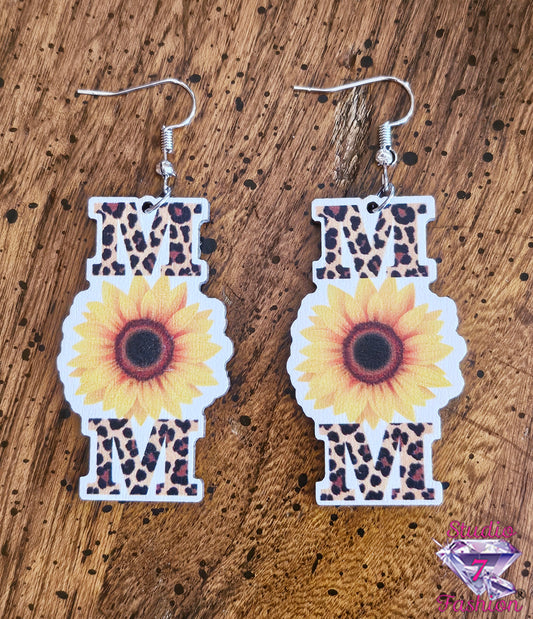 Leopard Sunflower Mom Earrings