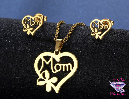 Floral Heart Mom Necklace Earring Set