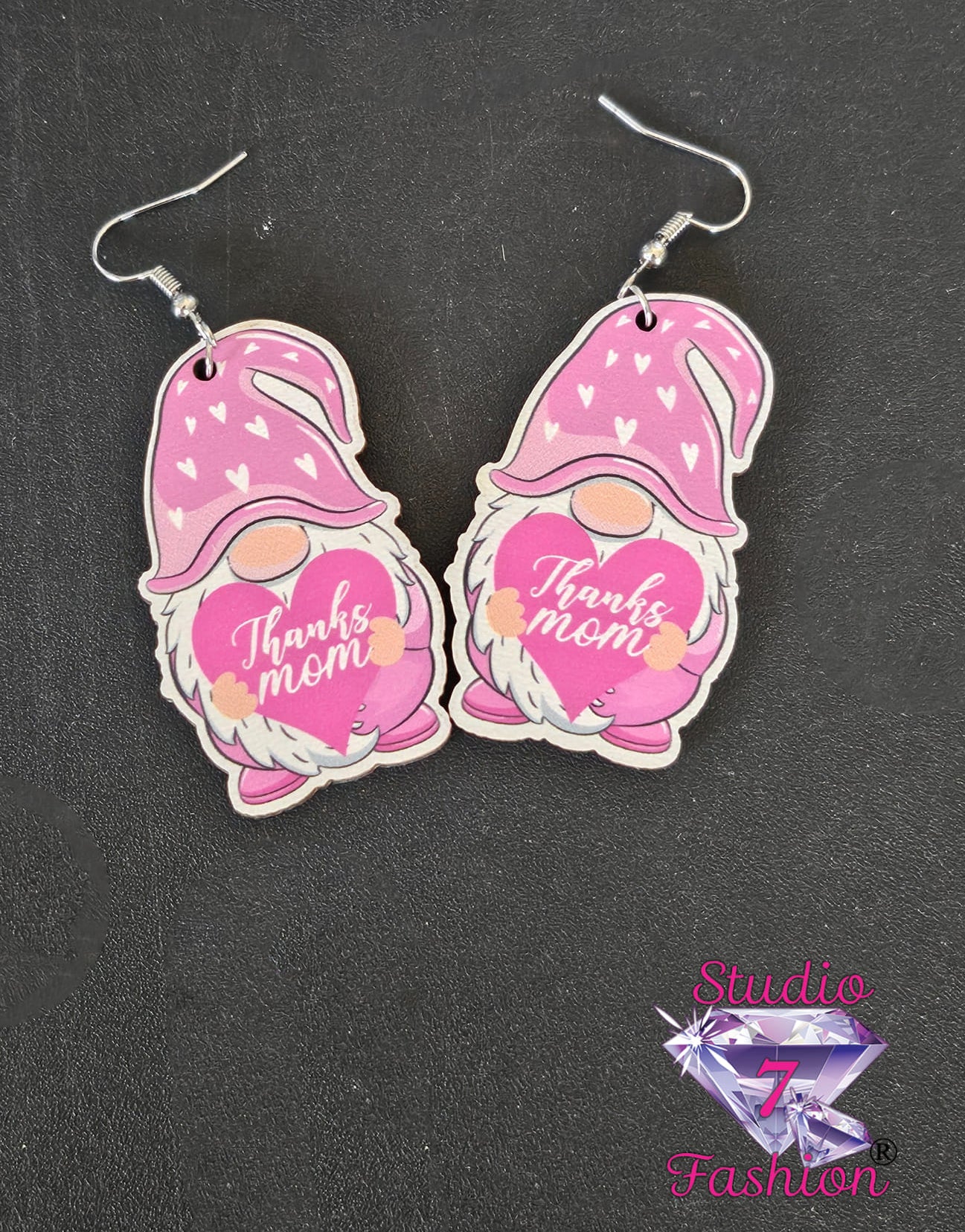 Pink Gnome Heart Earrings