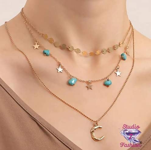 Stars and Crescent Multilayer Necklace