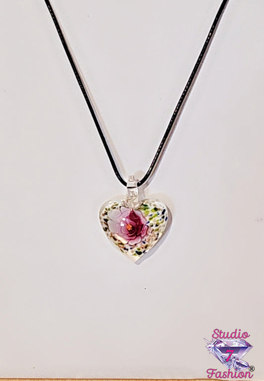 Acrylic Floral Heart Necklace