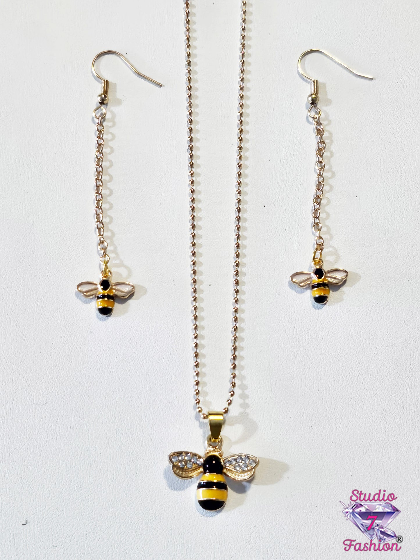 Bumble Bee Necklace + Earrings