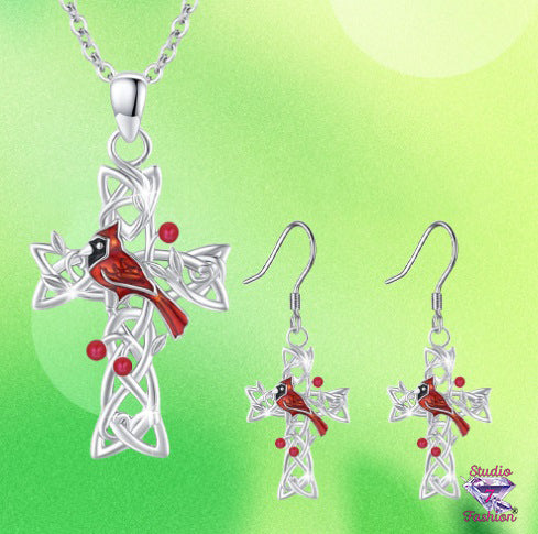 Cardinal Decorative Cross Necklace + Earrings