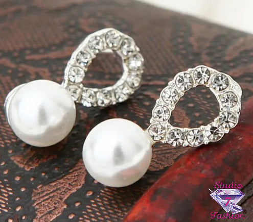 Pearl Loop Rhinestone Earrings