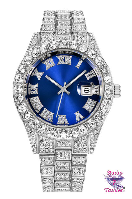 Men's Cobalt Rhinestone Studded Watch