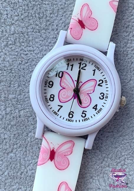 Young Ladies Decorative Butterfly Watch-White