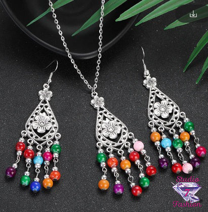 Boho Dangle Multi Necklace Earring Set