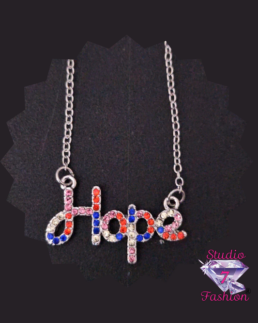 Multi-color Rhinestone Hope Necklace Silver