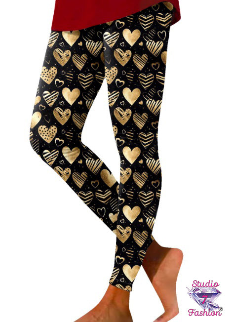 Gold Love Hearts Leggings