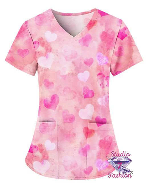 Floating Hearts Scrub Top