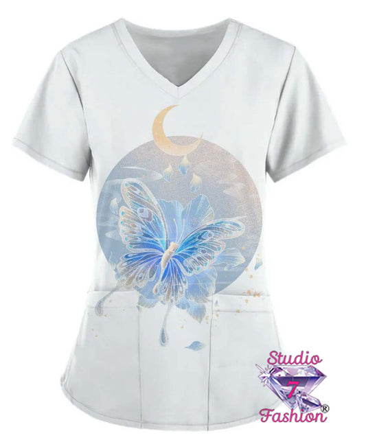 Over The Moon Butterfly Scrub Top