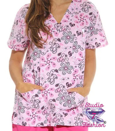 Floral Swirl Scrub Top