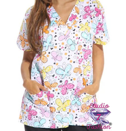 Happy Butterflies Scrub Top