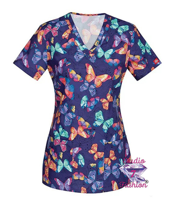 Butterfly Fly By Scrub Top