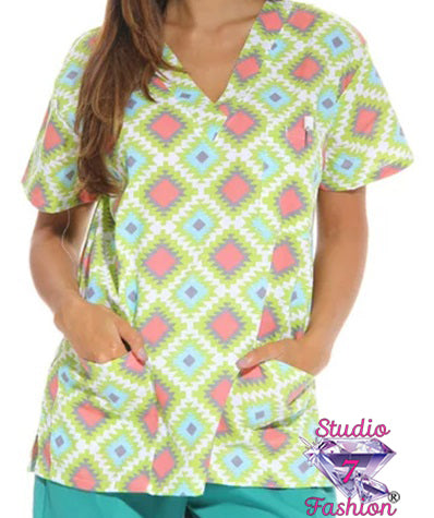 Funky Diamonds Scrub Top