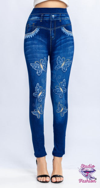 Fly Away Butterfly Leggings Blue