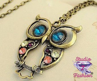 Vintage Rhinestone Owl Necklace