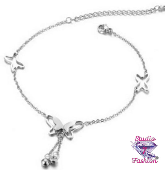 Triple Butterfly Charm Ankle Bracelet