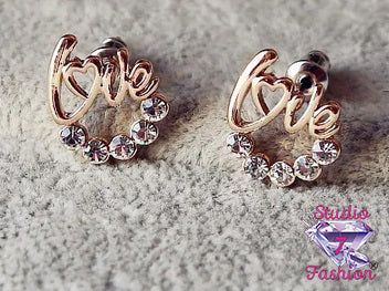 Script Love Rhinestone Earrings