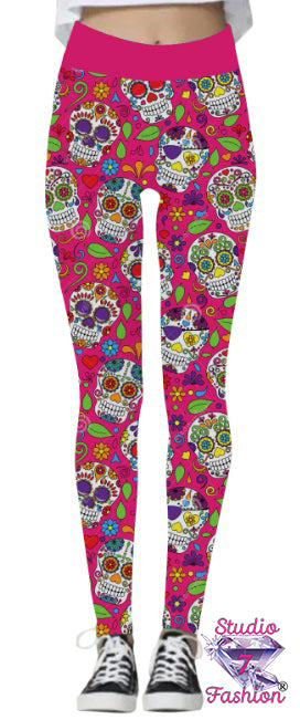 Sugar Skull Leggings Pink