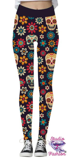 Sugar Skull Leggings Navy