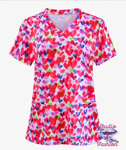 Fluttering Hearts Scrub Top