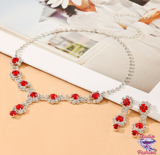 Ruby Poppies Necklace Earring Set