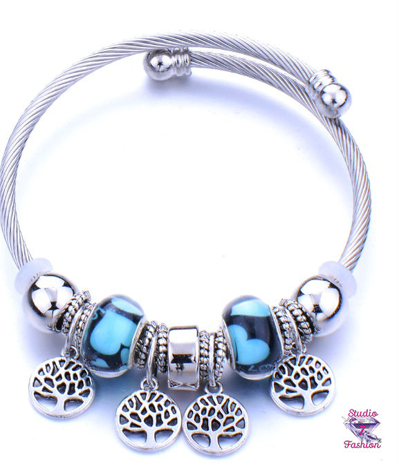 Tree of Life Blue Heart Charm Bracelet