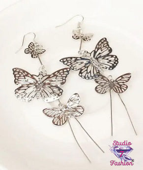 Triple Butterfly Dangle Earrings