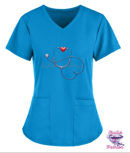 Stethoscope Heart Scrub Top