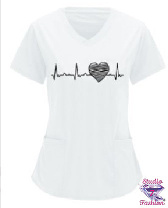 Beating Heart Scrub Top White