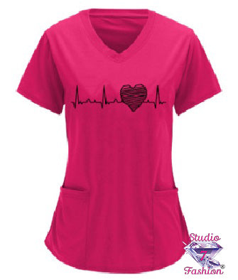 Beating Heart Scrub Top Pink