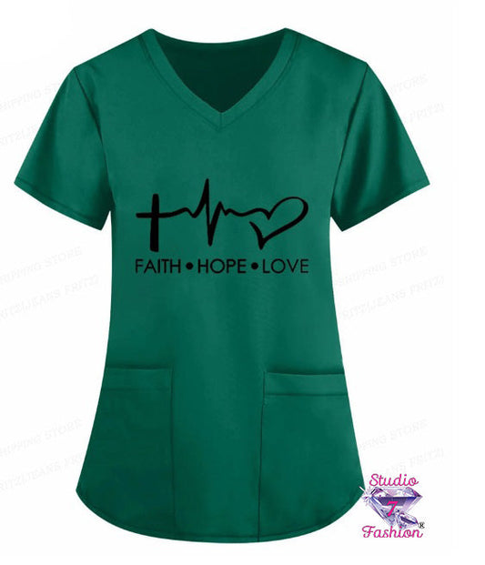 Faith Hope Love Scrub Top