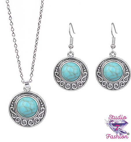 Artistic Turquoise Necklace Earring Set