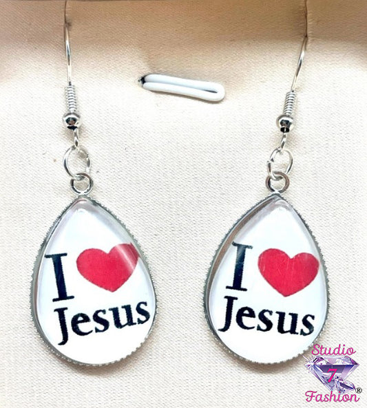 I Love Jesus White Earrings