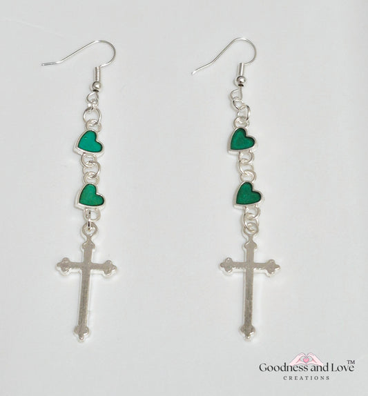 Triple Heart Cross Earrings