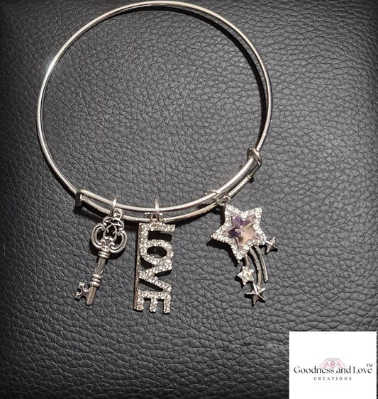 Key To The Stars Adjustable Bangle Bracelet