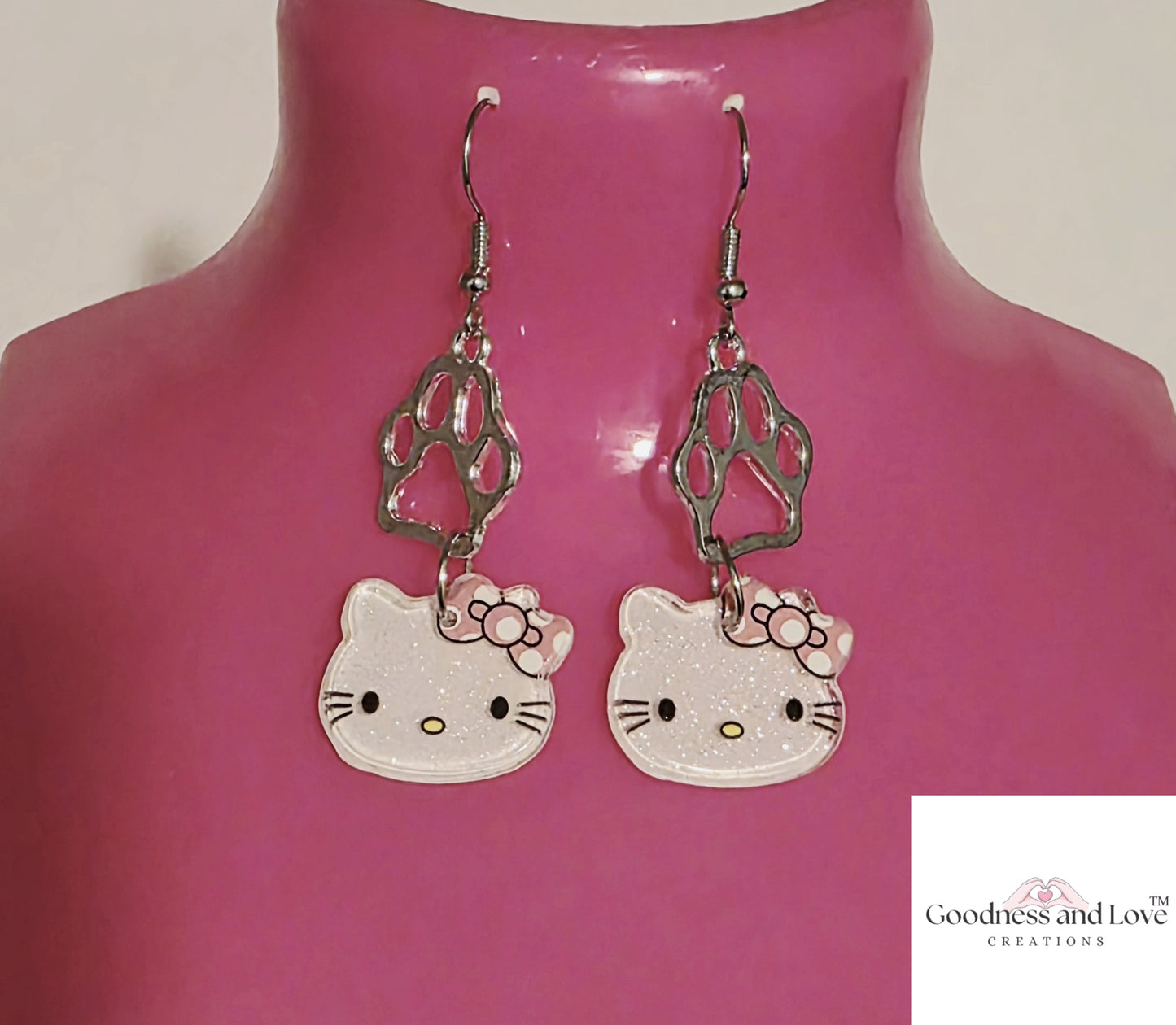 Glittery Paw Hello Kitty Earrings