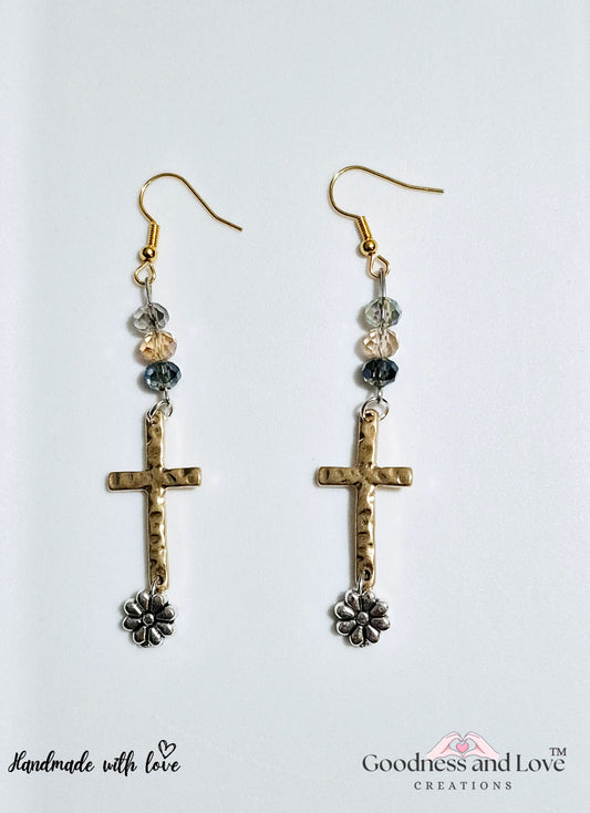 Cross Flower Beaded Earrings