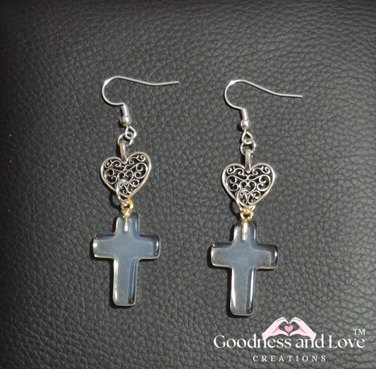 Filigree Heart Cross Earrings