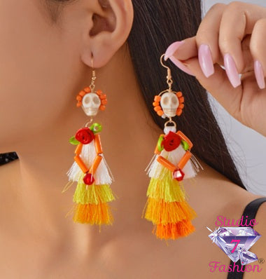 Fiesta Calavera Tassel Earrings