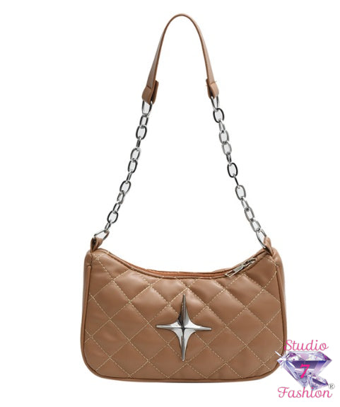 Quilted Star Shoulder Bag-Tan