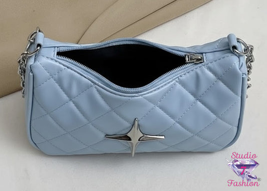 Quilted Star Shoulder Bag-Blue