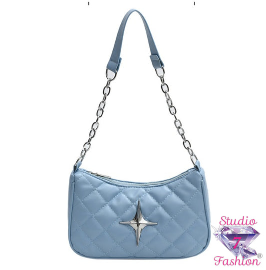 Quilted Star Shoulder Bag-Blue