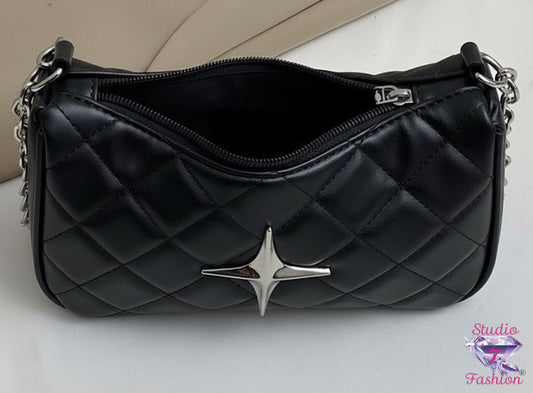 Quilted Star Shoulder Bag-Ebony