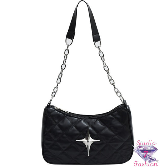 Quilted Star Shoulder Bag-Ebony