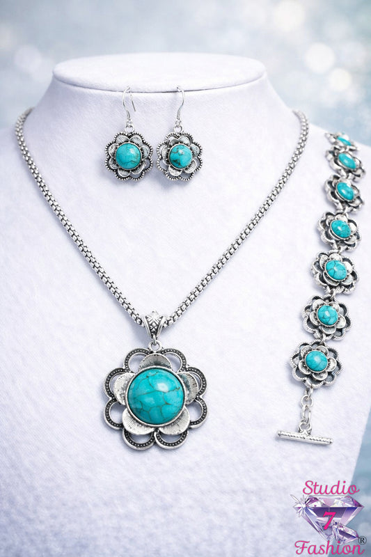 Turquoise Set Necklace Earrings Bracelet